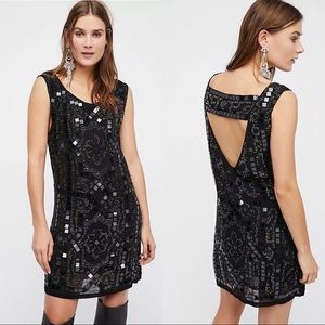 Free People Speak Easy Beaded Black Shift Dress